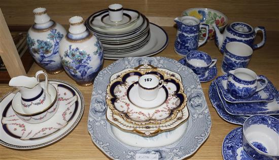 A quantity of blue and white ceramics with George Jones vases bowls, plates etc